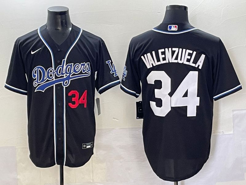 Men 2025 Los Angeles Dodgers #34 Valenzuela Black Three generations Fashion Nike MLB Jersey style 7043->los angeles dodgers->MLB Jersey